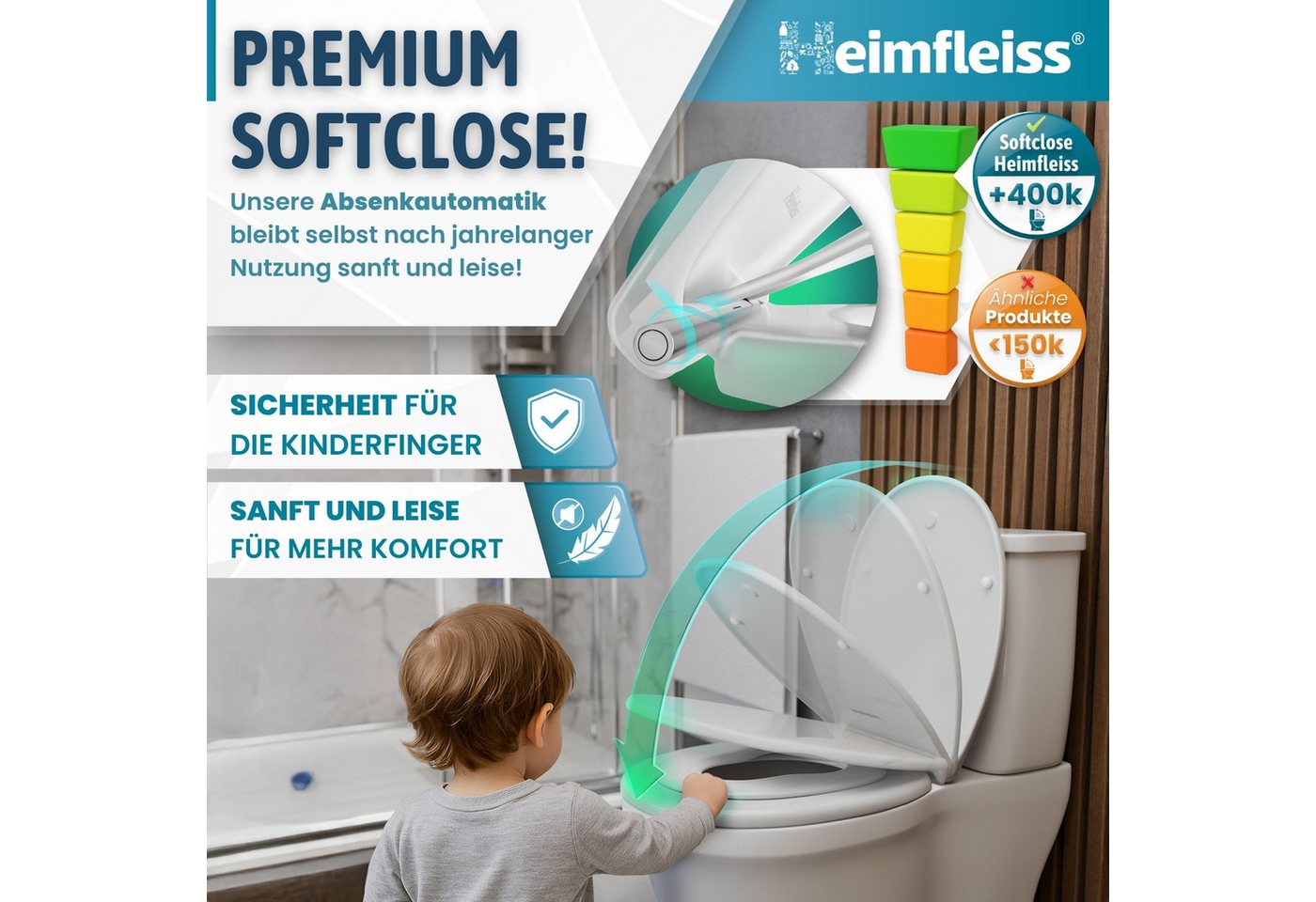 Heimfleiss® WC-Sitz Toilettendeckel Absenkautomatik abnehmbar oval (Klodeckel Softclose, antibakterielles Duroplast, kratzfest) Bild 4