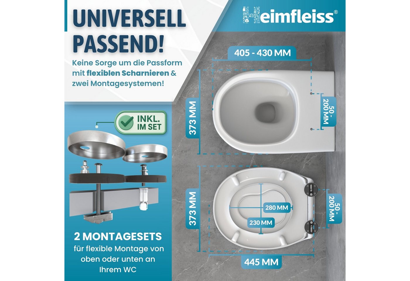 Heimfleiss® WC-Sitz Toilettendeckel Absenkautomatik abnehmbar oval (Klodeckel Softclose, antibakterielles Duroplast, kratzfest) Bild 5