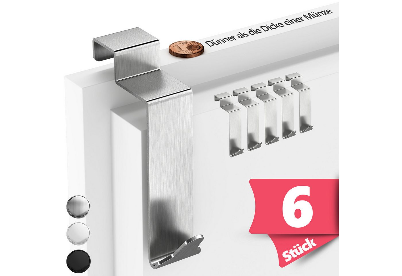 Lindenstein Türhaken Türhaken Innenseite Premium, Türen, (Packung, 6-St., 6), Ohne Bohren, rostbeständig, formstabil, belastbar Bild 2