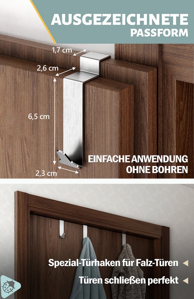 Lindenstein Türhaken Türhaken Innenseite Premium, Türen, (Packung, 6-St., 6), Ohne Bohren, rostbeständig, formstabil, belastbar Bild 4