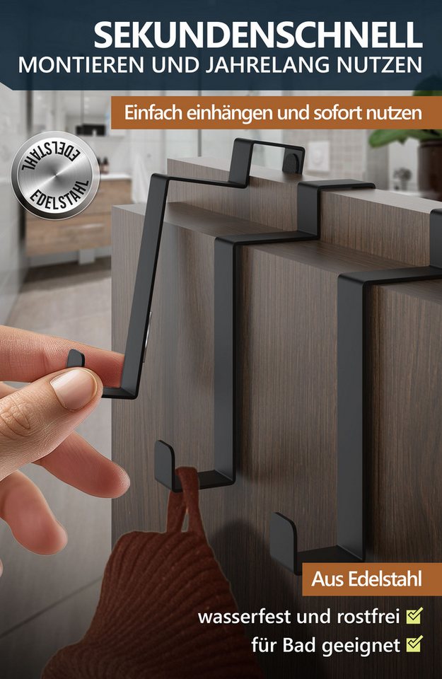 Lindenstein Türhaken Türgarderobe zum Einhängen, Türen, (Packung, 10-St., 10), Bohrfrei, rostbeständig, robust, formfest, langlebig