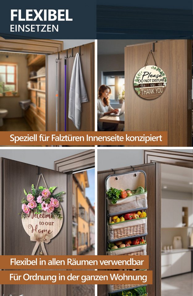 Lindenstein Türhaken Türgarderobe zum Einhängen, Türen, (Packung, 10-St., 10), Bohrfrei, rostbeständig, robust, formfest, langlebig Bild 4
