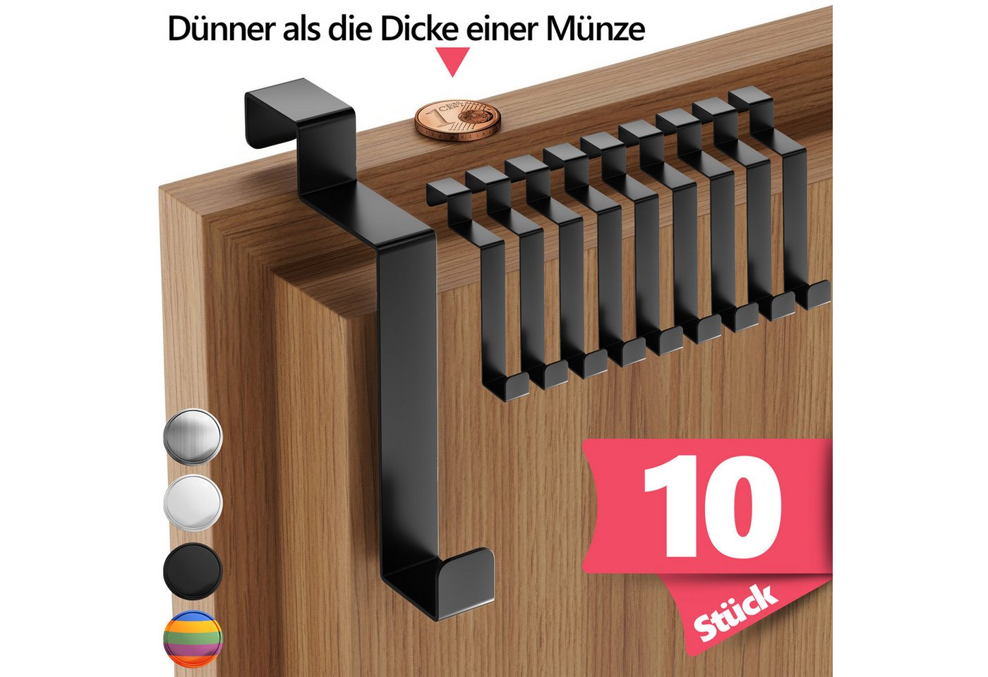 Lindenstein Türhaken Türgarderobe zum Einhängen, Türen, (Packung, 10-St., 10), Bohrfrei, rostbeständig, robust, formfest, langlebig Bild 5