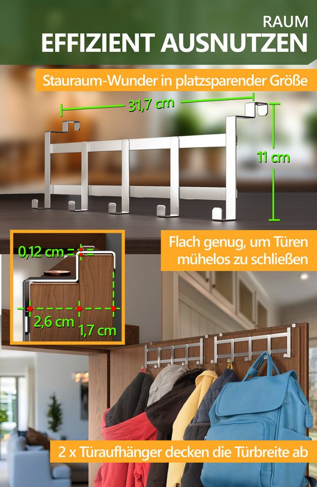 Lindenstein Türhaken Edelstahl Türhaken Innenseite, Türen, (Packung, 1-St., 1), Bohrfrei, belastbar, rostfrei, langlebig, formbeständig Bild 2