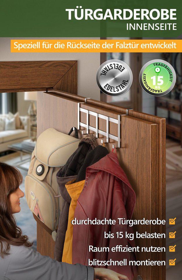 Lindenstein Türhaken Edelstahl Türhaken Innenseite, Türen, (Packung, 1-St., 1), Bohrfrei, belastbar, rostfrei, langlebig, formbeständig Bild 3