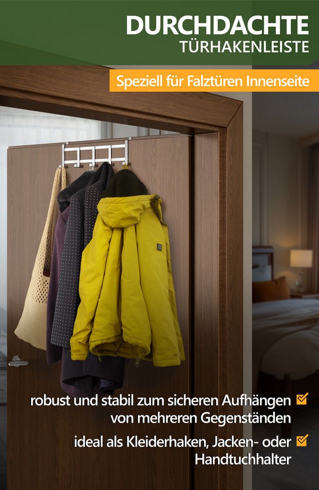 Lindenstein Türhaken Edelstahl Türhaken Innenseite, Türen, (Packung, 1-St., 1), Bohrfrei, belastbar, rostfrei, langlebig, formbeständig Bild 5