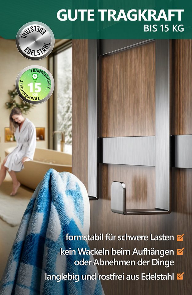 Lindenstein Türhaken Türhaken Innenseite Premium, Türen, (Packung, 1-St., 1), Ohne Bohren, langlebig, belastbar, rostfrei