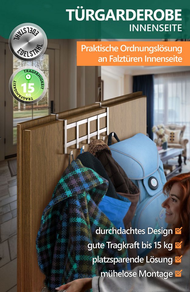 Lindenstein Türhaken Türhaken Innenseite Premium, Türen, (Packung, 1-St., 1), Ohne Bohren, langlebig, belastbar, rostfrei Bild 3
