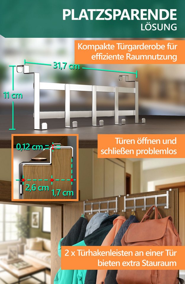 Lindenstein Türhaken Türhaken Innenseite Premium, Türen, (Packung, 1-St., 1), Ohne Bohren, langlebig, belastbar, rostfrei Bild 5