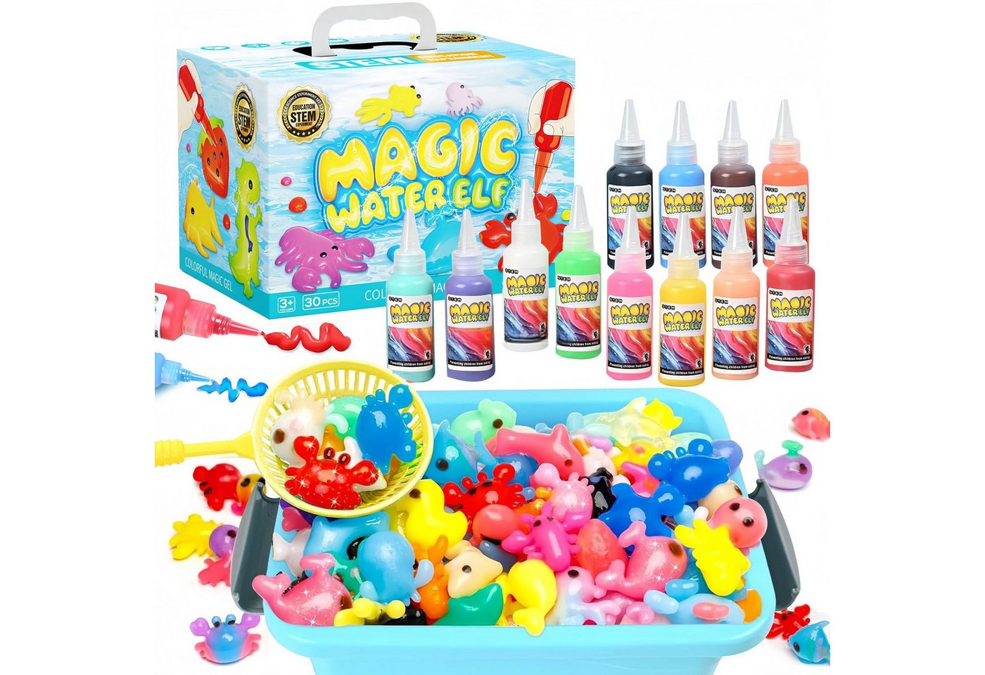 POPOLIC Kreativset Magic Water Gel Toy Kit, DIY 3D Magisches Wassergel-Spielzeug, (30-tlg., Aqua Gelz Set mit 12 Farben & 12 Formen, Kreatives Spielzeug), Geschenk für Kinder ab 3+, Jungen und Mädchen