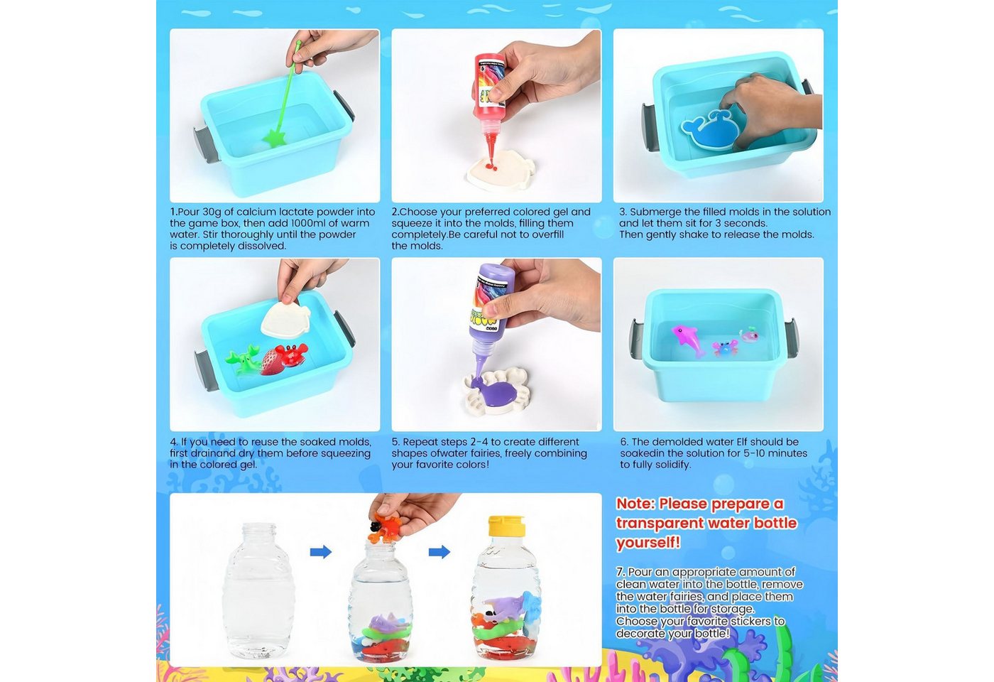 POPOLIC Kreativset Magic Water Gel Toy Kit, DIY 3D Magisches Wassergel-Spielzeug, (30-tlg., Aqua Gelz Set mit 12 Farben & 12 Formen, Kreatives Spielzeug), Geschenk für Kinder ab 3+, Jungen und Mädchen Bild 2