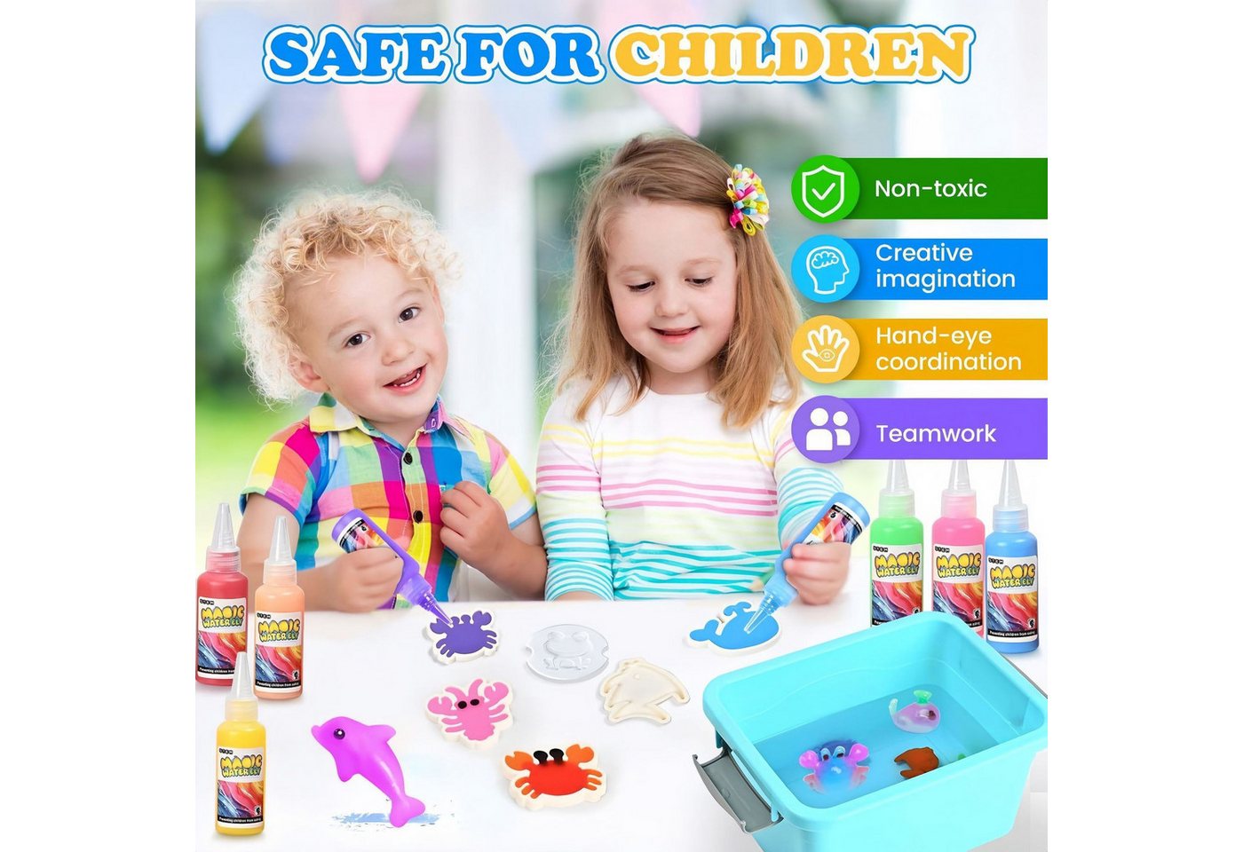 POPOLIC Kreativset Magic Water Gel Toy Kit, DIY 3D Magisches Wassergel-Spielzeug, (30-tlg., Aqua Gelz Set mit 12 Farben & 12 Formen, Kreatives Spielzeug), Geschenk für Kinder ab 3+, Jungen und Mädchen Bild 3