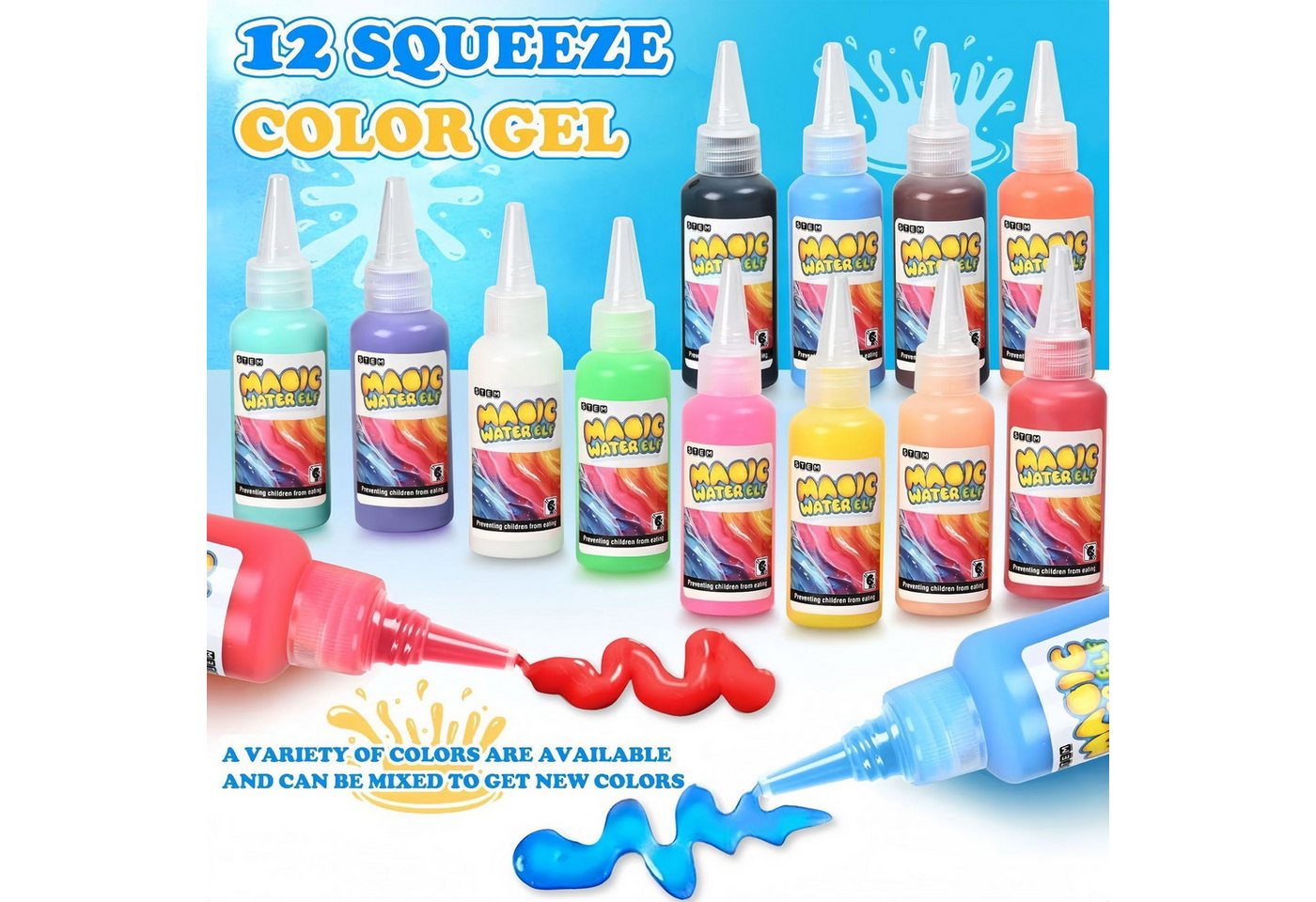 POPOLIC Kreativset Magic Water Gel Toy Kit, DIY 3D Magisches Wassergel-Spielzeug, (30-tlg., Aqua Gelz Set mit 12 Farben & 12 Formen, Kreatives Spielzeug), Geschenk für Kinder ab 3+, Jungen und Mädchen Bild 5