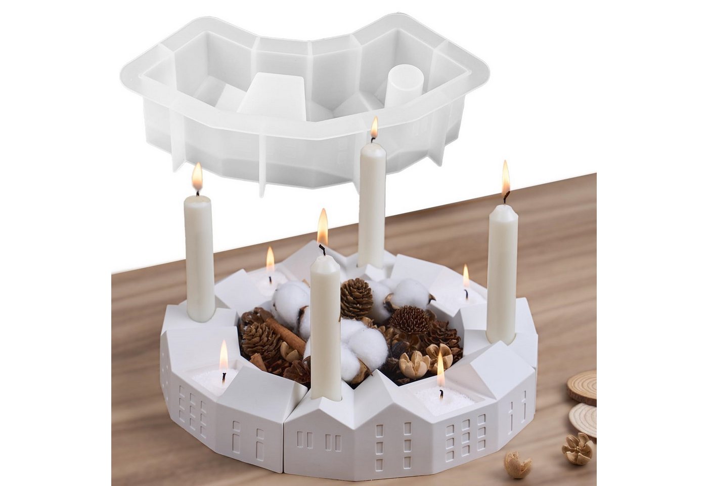 FOUORTUNATE-BEE Silikonform 2 Stück Silikonformen für Häuser Kerzenhalter-Gießformen, (Silikonformen Gießformen Weihnachtshaus-Silikonform für Weihnachten, Halloween, Ostern 2-tlg) Bild 5