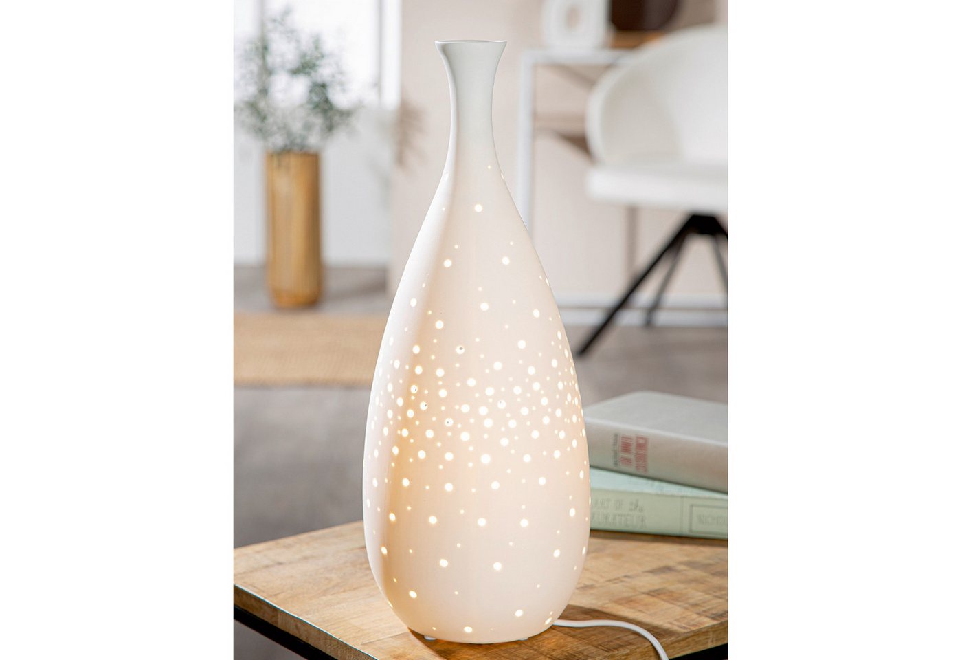 GILDE Tischleuchte GALAXY Tischleuchte - weiß - Porzellan - Höhe 42cm x Ø 16cm - Lampe, Tischlampe - Schreibtischlampe - Nachttischlampe Bild 3