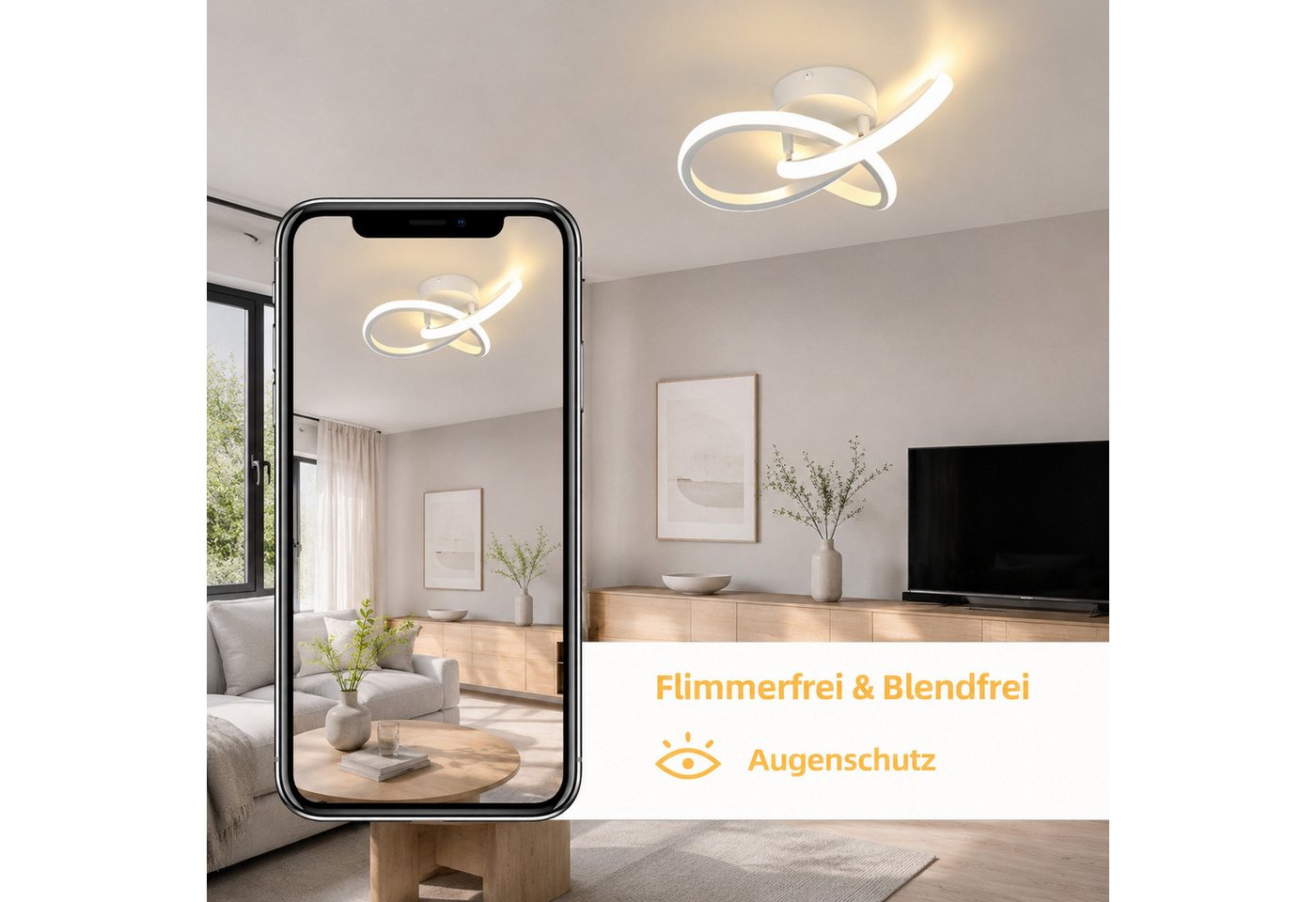 Nettlife LED Deckenleuchte Modern Schwarz/Weiß 24cm Schlafzimmer Augenschutz Deckenlampe, LED fest integriert, Warmweiß 3000K, Augenschutz,Einfache Installtion für Küche Flur