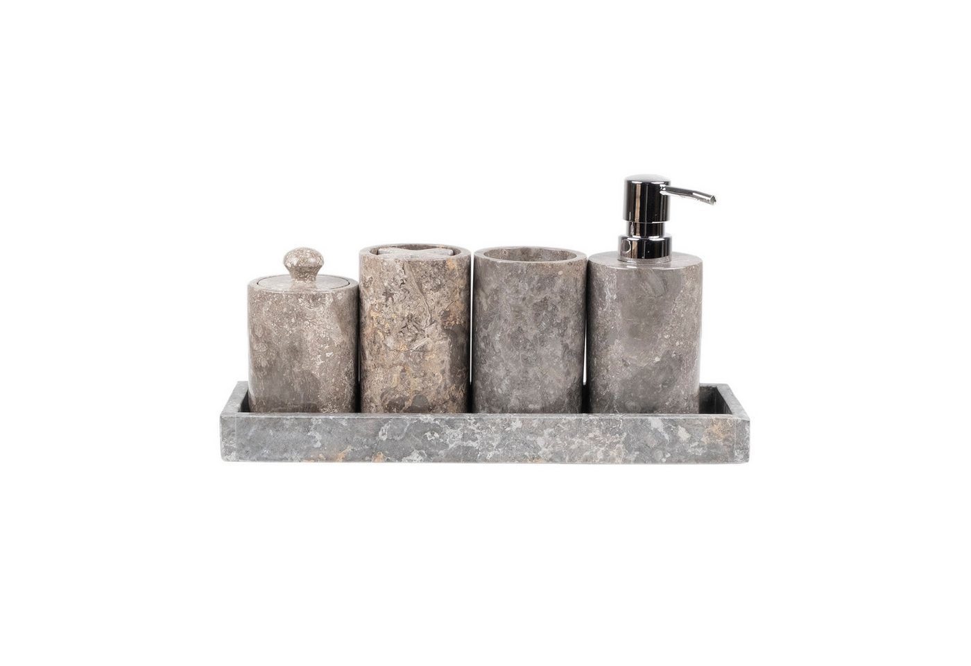 wohnfreuden Badaccessoire-Set Badaccessoire-Set Marmor grau Barito 5teilig, 63007