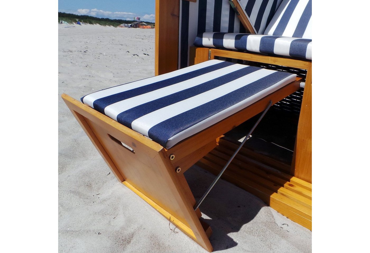 Swing&Harmonie Strandkorb XXL inkl. Abdeckcover Luxus Volllieger Gartenliege Ostsee, Volllieger, Ostsee, (4 Kissen, Klapptische, Zeitungsfächer)
