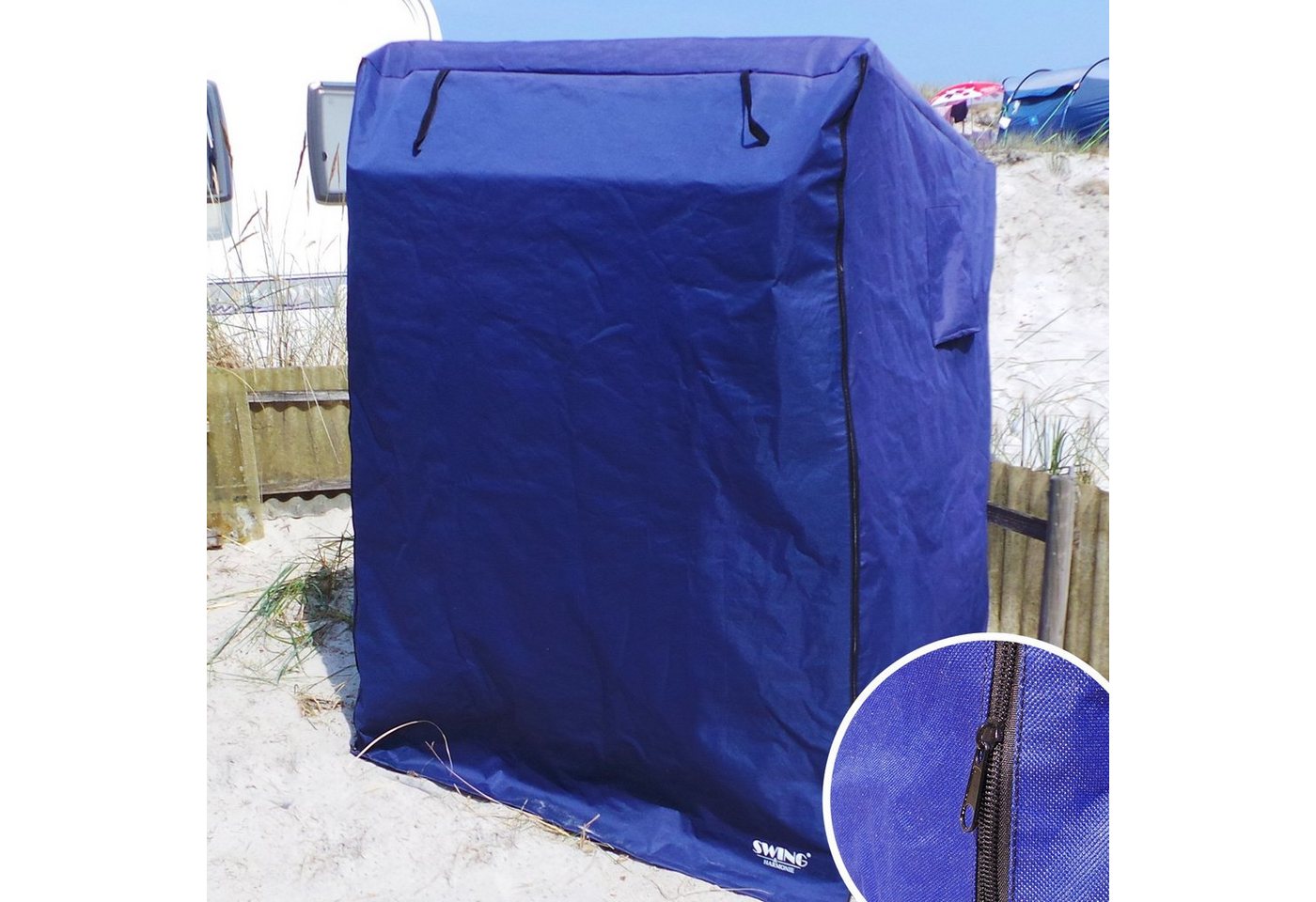 Swing&Harmonie Strandkorb XXL inkl. Abdeckcover Luxus Volllieger Gartenliege Ostsee, Volllieger, Ostsee, (4 Kissen, Klapptische, Zeitungsfächer) Bild 2