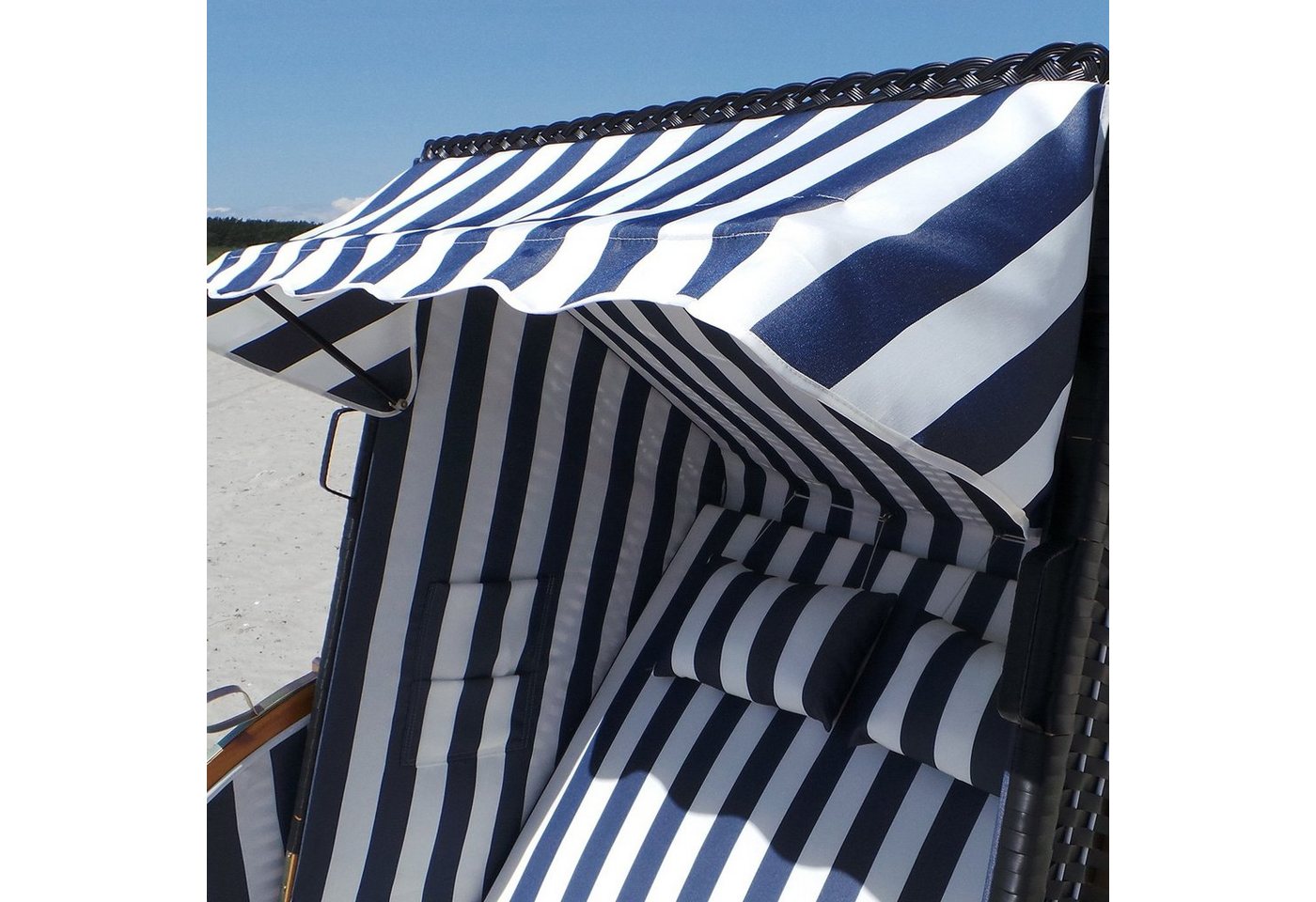 Swing&Harmonie Strandkorb XXL inkl. Abdeckcover Luxus Volllieger Gartenliege Ostsee, Volllieger, Ostsee, (4 Kissen, Klapptische, Zeitungsfächer) Bild 3