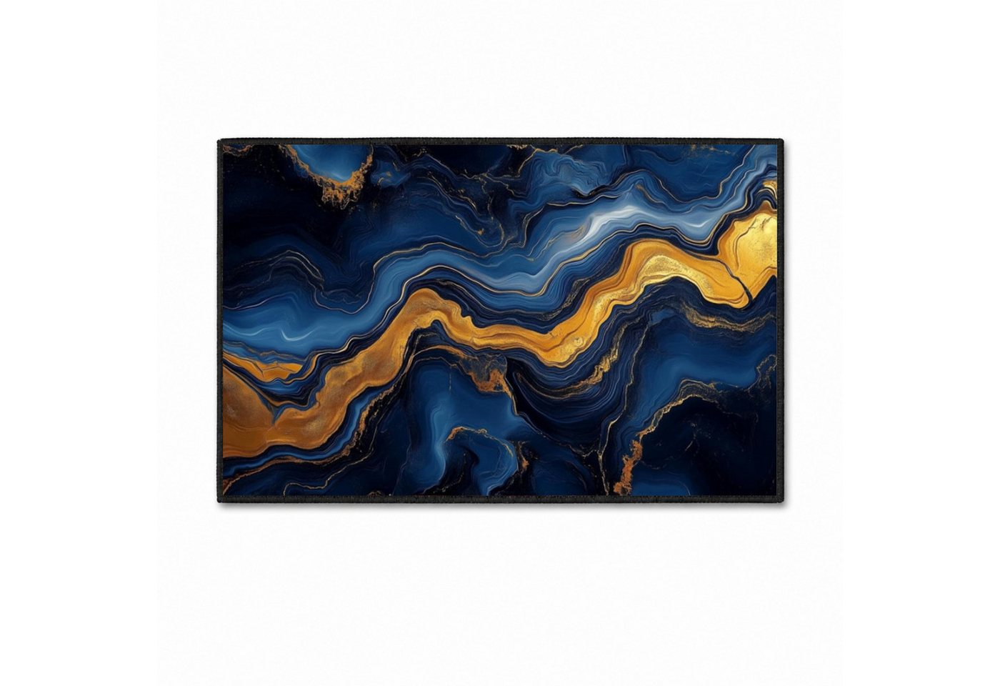 Jumpeak Teppich Blau‑Gold Marmor Fluid Teppich, abstraktes Edelstein‑Design, rechteckig, Höhe: 5 mm, Kunstkaschmir, pflegeleicht, kurze Fasern, angenehm zu tragen Bild 2