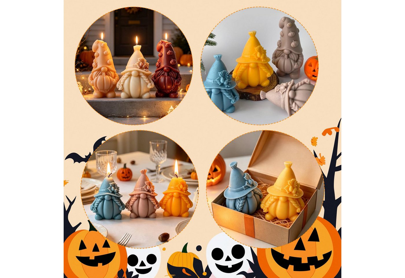 FOUORTUNATE-BEE Silikonform 2 Stück Kürbis Silikonformen Kerzen,Silikonformen Gießformen Kürbis, (Halloween Kerzen Formen Silikon,für Duftkerze,Handgefertigte Seife,Handwerk,für Herbstdeko Erntedankfest Halloween 2-tlg) Bild 2