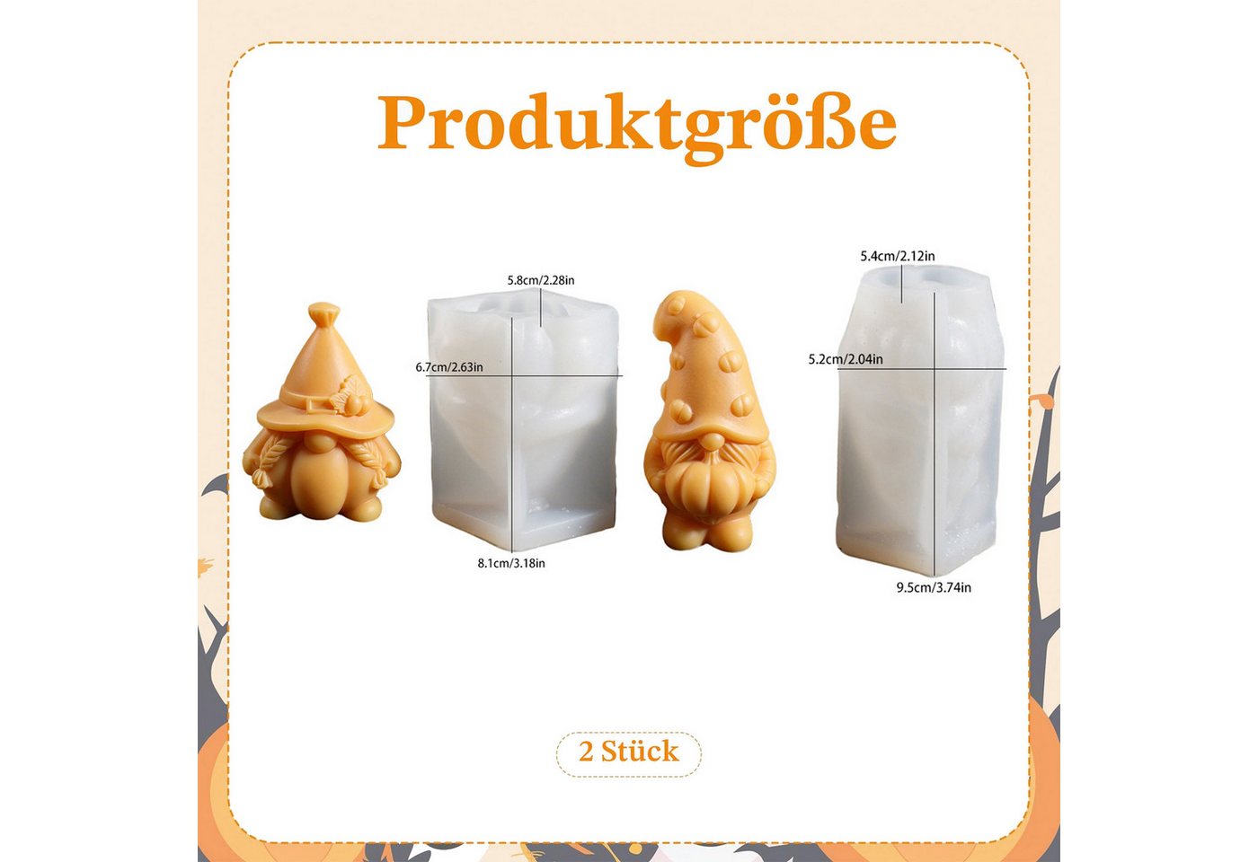FOUORTUNATE-BEE Silikonform 2 Stück Kürbis Silikonformen Kerzen,Silikonformen Gießformen Kürbis, (Halloween Kerzen Formen Silikon,für Duftkerze,Handgefertigte Seife,Handwerk,für Herbstdeko Erntedankfest Halloween 2-tlg) Bild 3