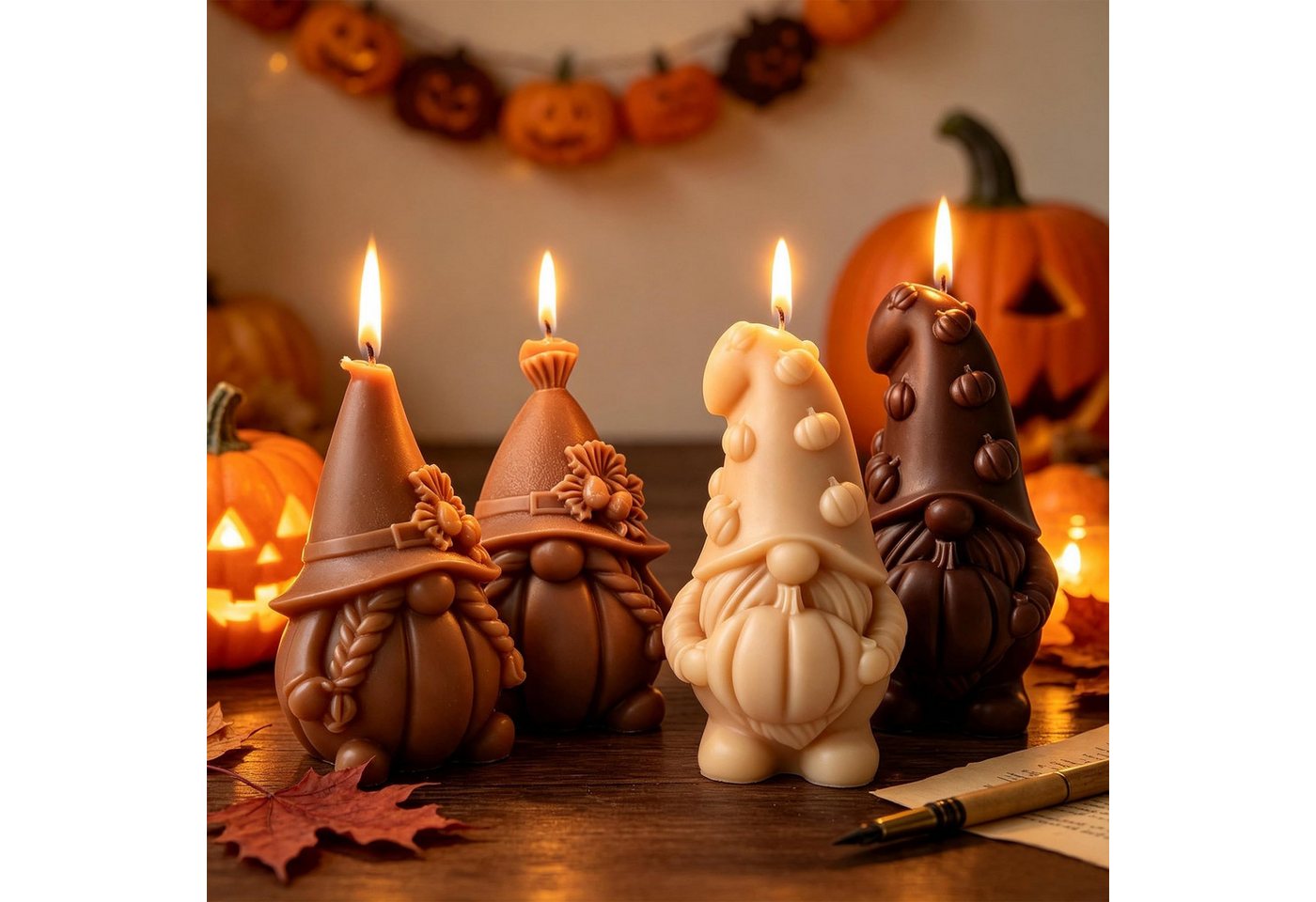 FOUORTUNATE-BEE Silikonform 2 Stück Kürbis Silikonformen Kerzen,Silikonformen Gießformen Kürbis, (Halloween Kerzen Formen Silikon,für Duftkerze,Handgefertigte Seife,Handwerk,für Herbstdeko Erntedankfest Halloween 2-tlg) Bild 4