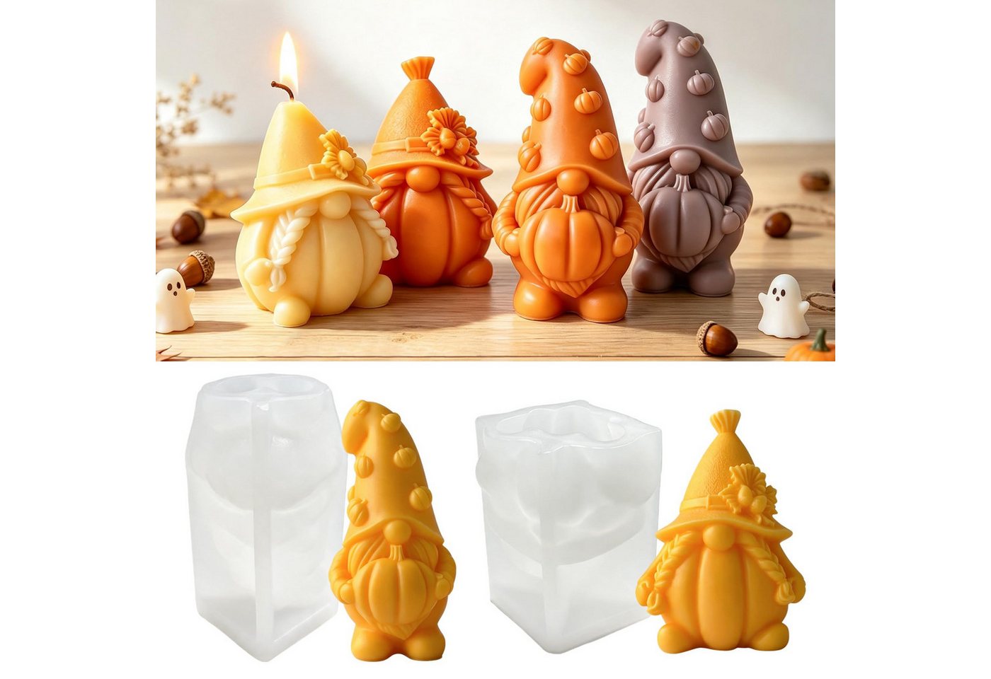 FOUORTUNATE-BEE Silikonform 2 Stück Kürbis Silikonformen Kerzen,Silikonformen Gießformen Kürbis, (Halloween Kerzen Formen Silikon,für Duftkerze,Handgefertigte Seife,Handwerk,für Herbstdeko Erntedankfest Halloween 2-tlg) Bild 5
