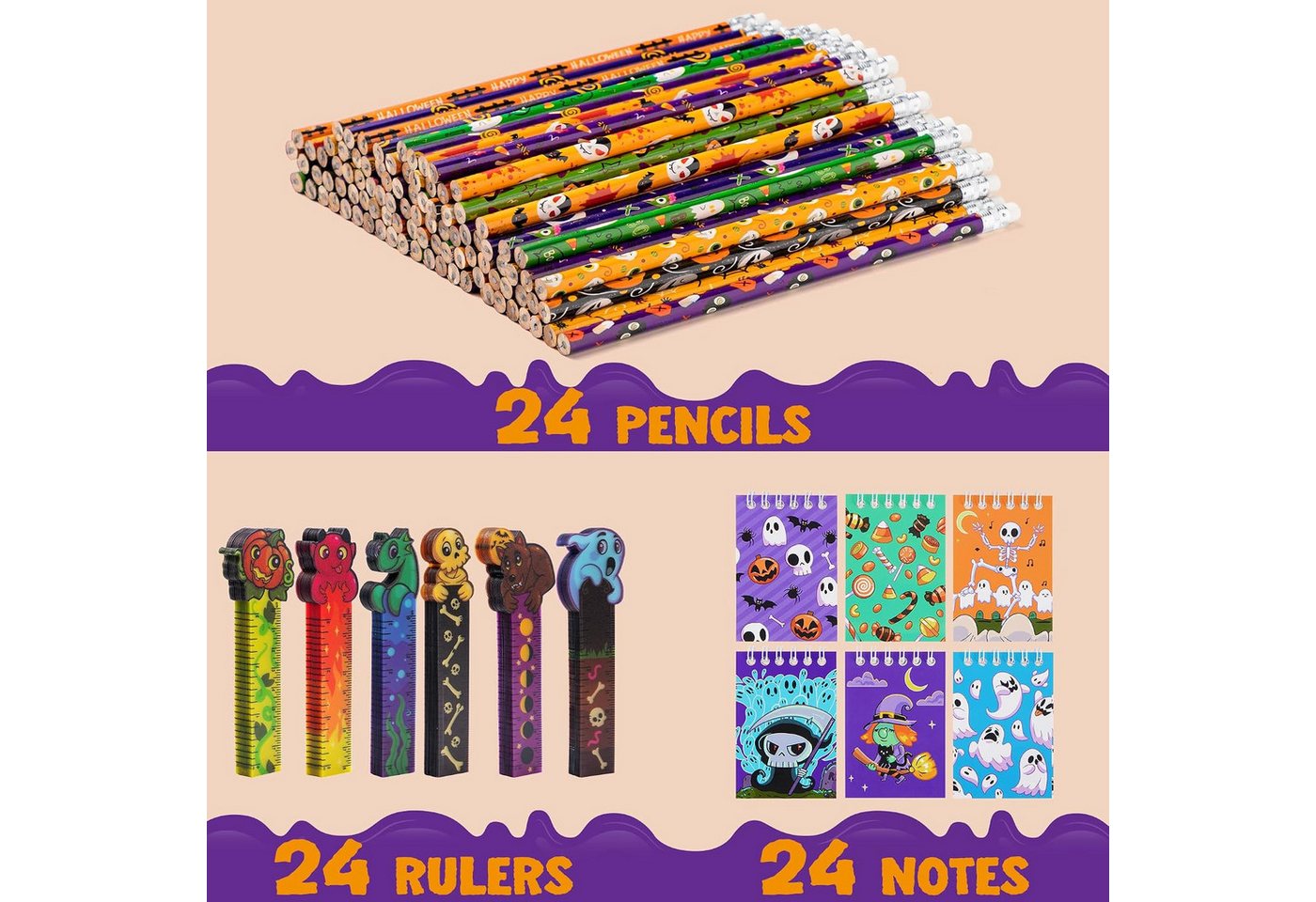 JOYIN Kreativset JOYIN 72-teiliges Halloween-Schreibwaren-Set, 24 Packs mit Bleistiften Bild 4