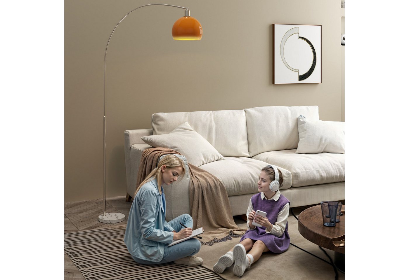 furnicato Stehlampe Bogen Stehleuchte 26L x 90B x 180H cm in Weiß und Orange