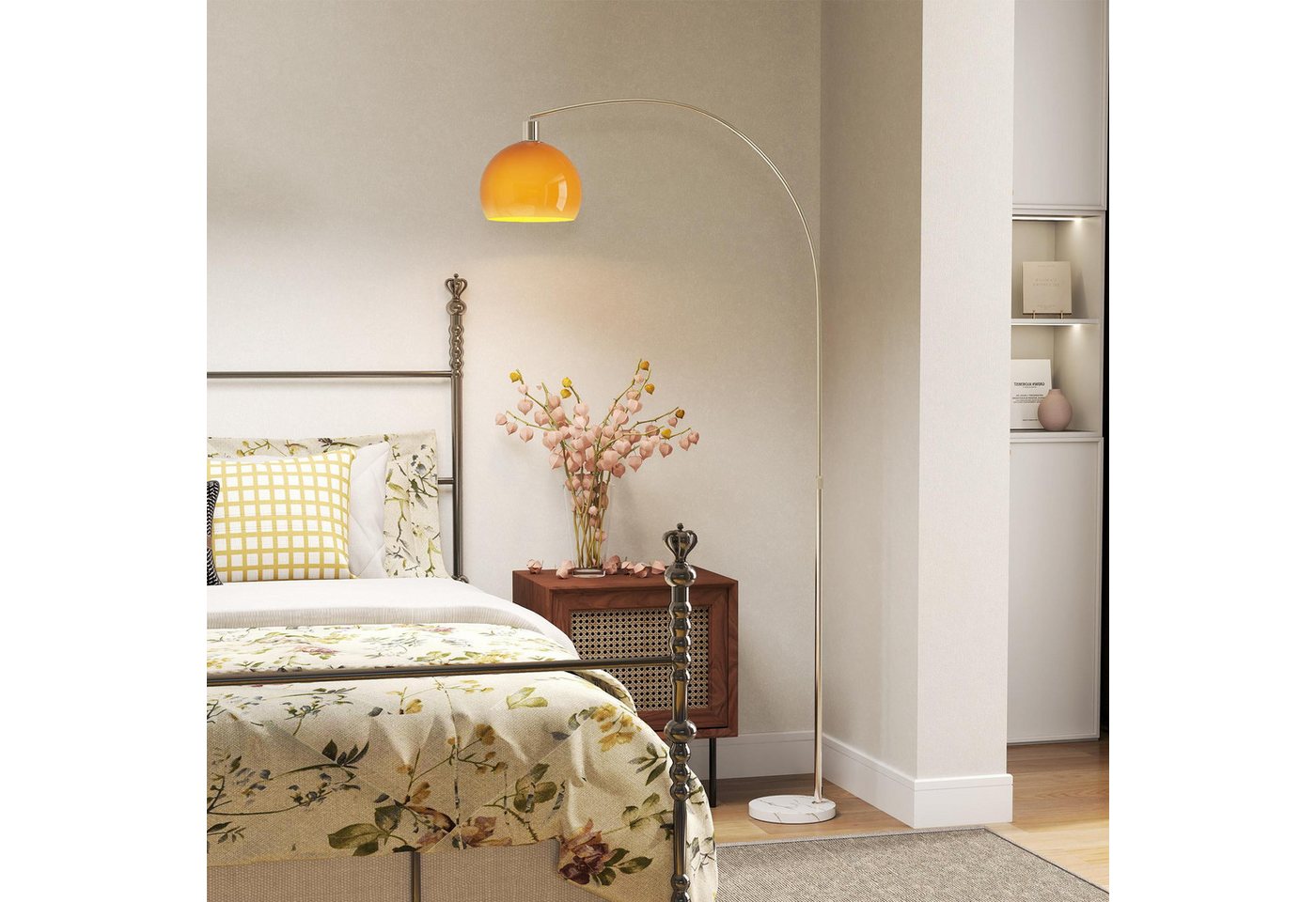 furnicato Stehlampe Bogen Stehleuchte 26L x 90B x 180H cm in Weiß und Orange Bild 3