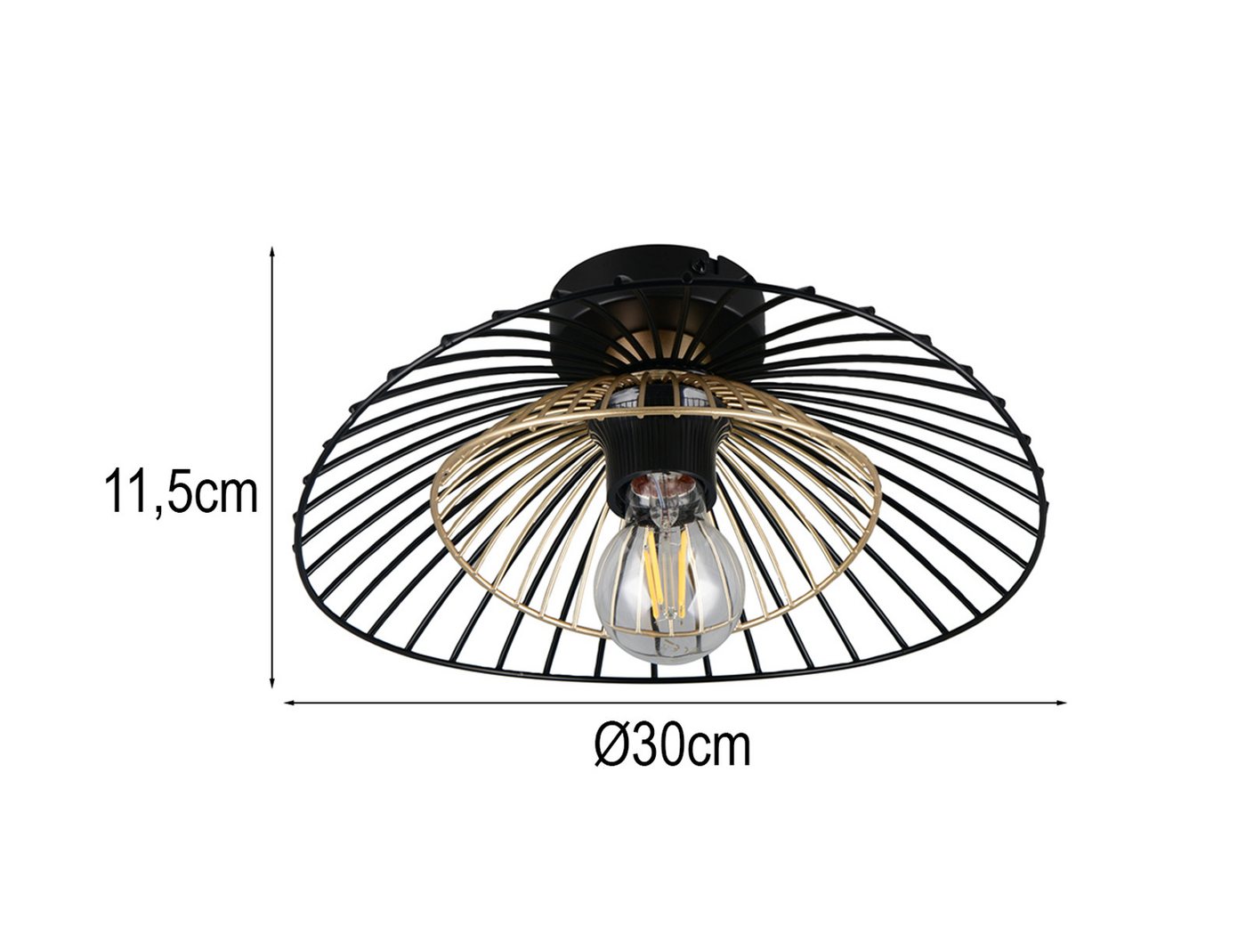 Reality Leuchten LED Deckenleuchte mit Gitter Lampenschirm Metall Ø 30cm, Dimmfunktion, LED wechselbar, warmweiß, klein-e ausgefallene besondere Designer Lampen Wohnzimmer