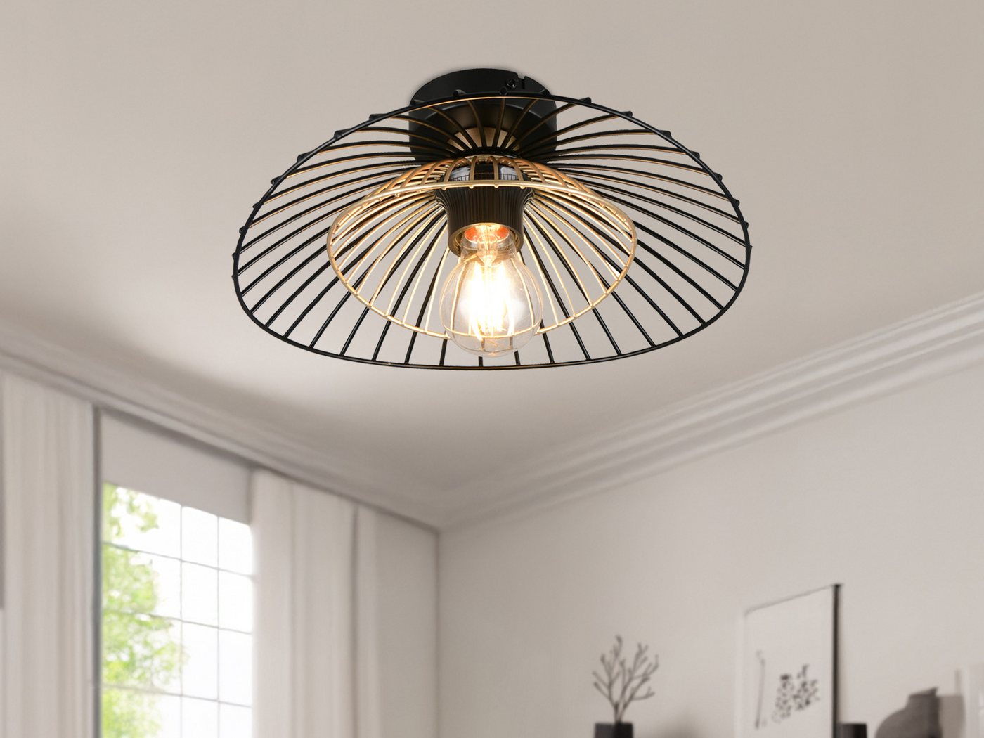 Reality Leuchten LED Deckenleuchte mit Gitter Lampenschirm Metall Ø 30cm, Dimmfunktion, LED wechselbar, warmweiß, klein-e ausgefallene besondere Designer Lampen Wohnzimmer Bild 2