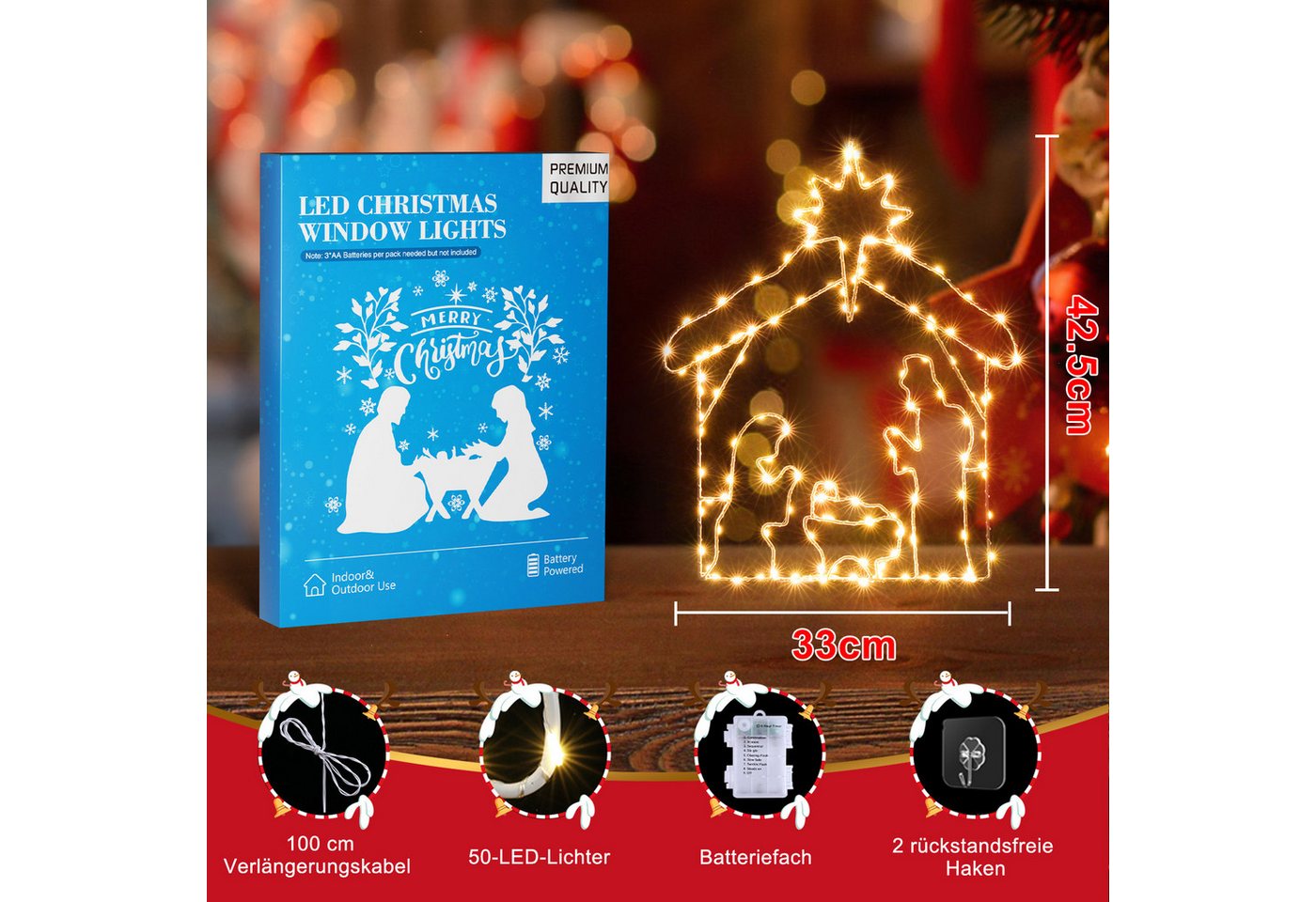 Quntis LED-Lichterkette Led weihnachtsdeko für fenster, innen/außen, weihnachtsstern, mit Timer Memory Funktion Bild 2
