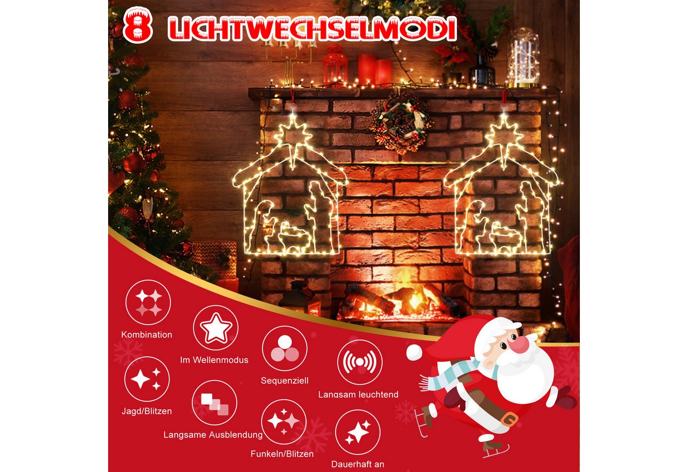 Quntis LED-Lichterkette Led weihnachtsdeko für fenster, innen/außen, weihnachtsstern, mit Timer Memory Funktion Bild 3