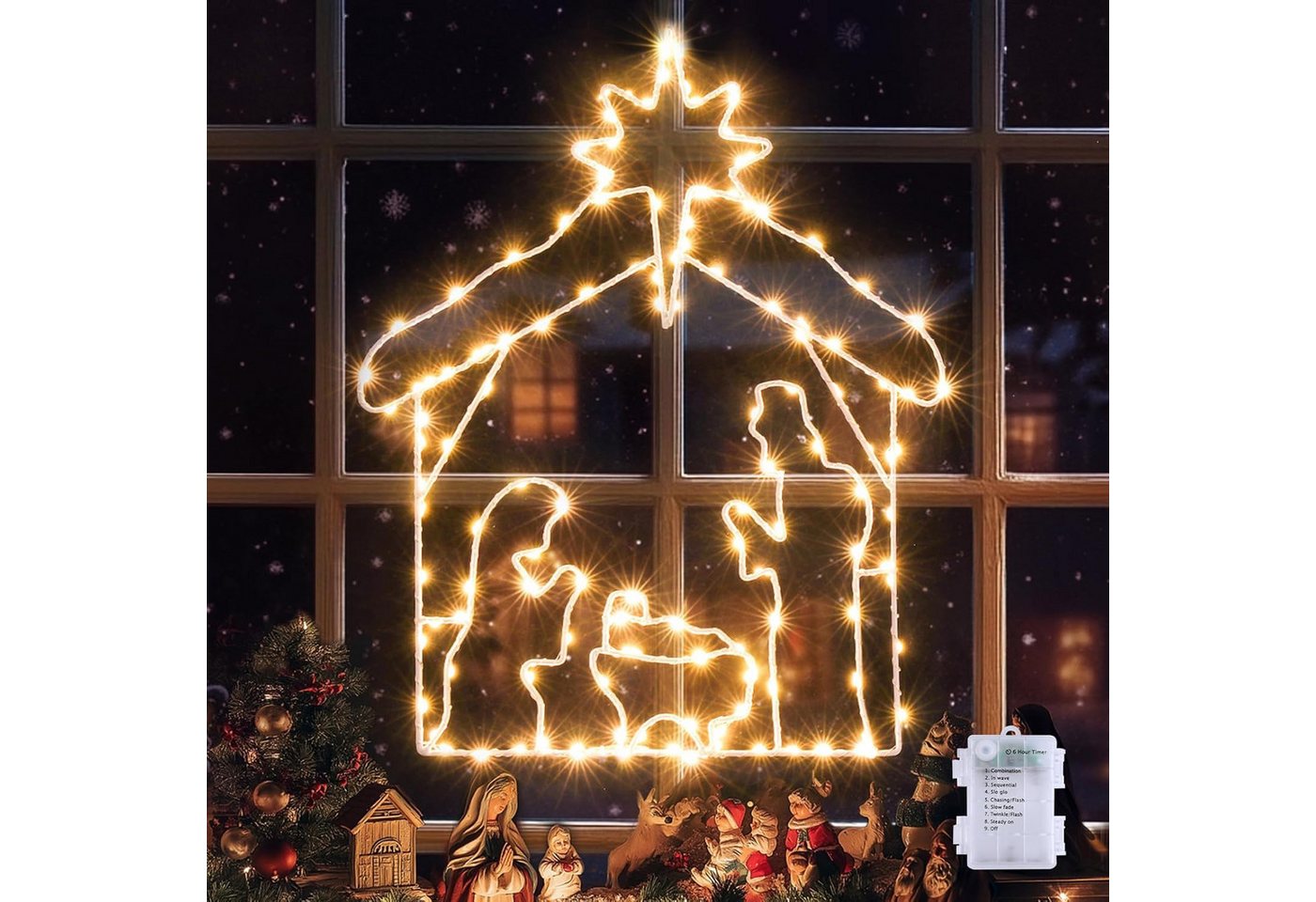 Quntis LED-Lichterkette Led weihnachtsdeko für fenster, innen/außen, weihnachtsstern, mit Timer Memory Funktion Bild 5