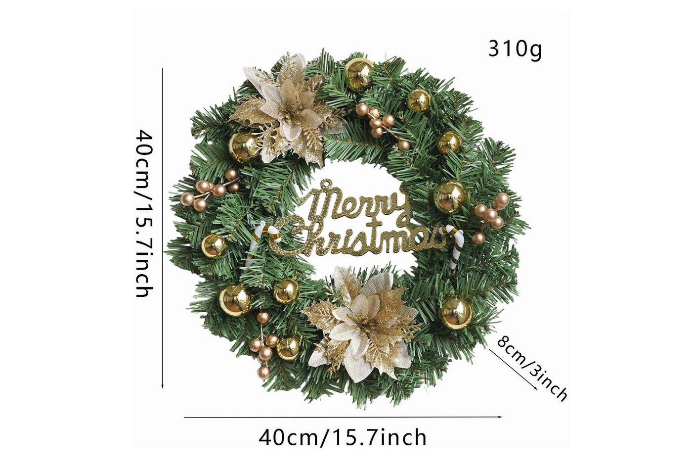 Diwzbyn Dekokranz Weihnachtskranz Haustür Deko Künstlich,Weihnachten Haustürkranz, Türkranz Weihnachten Außen,Türkranz Dekoration für Innen Außen Bild 5