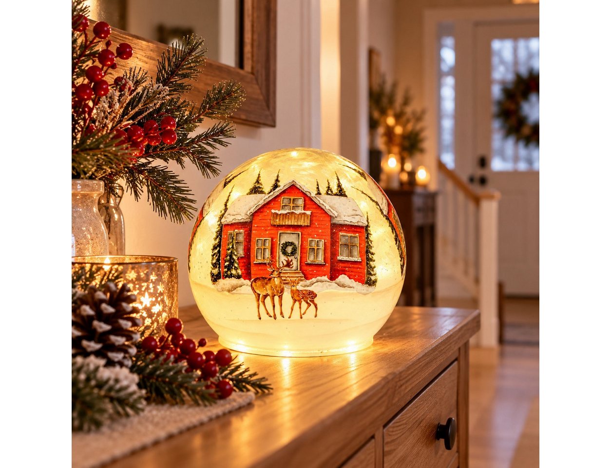 formano LED Kugelleuchte LED Deko Kugel Glas, 12 cm, Winterlandschaft in geeister Optik, Timer Bild 3