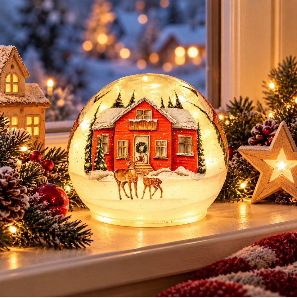 formano LED Kugelleuchte LED Deko Kugel Glas, 12 cm, Winterlandschaft in geeister Optik, Timer Bild 5
