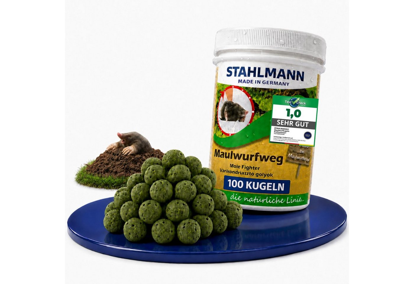 STAHLMANN Vergrämungsmittel Maulwurf Power Kugeln [100 Stück] Maulwürfe vertreiben, 100-St., 100 Kugeln, Zitroneneukalyptusöl, ohne Falle und Gas Bild 2