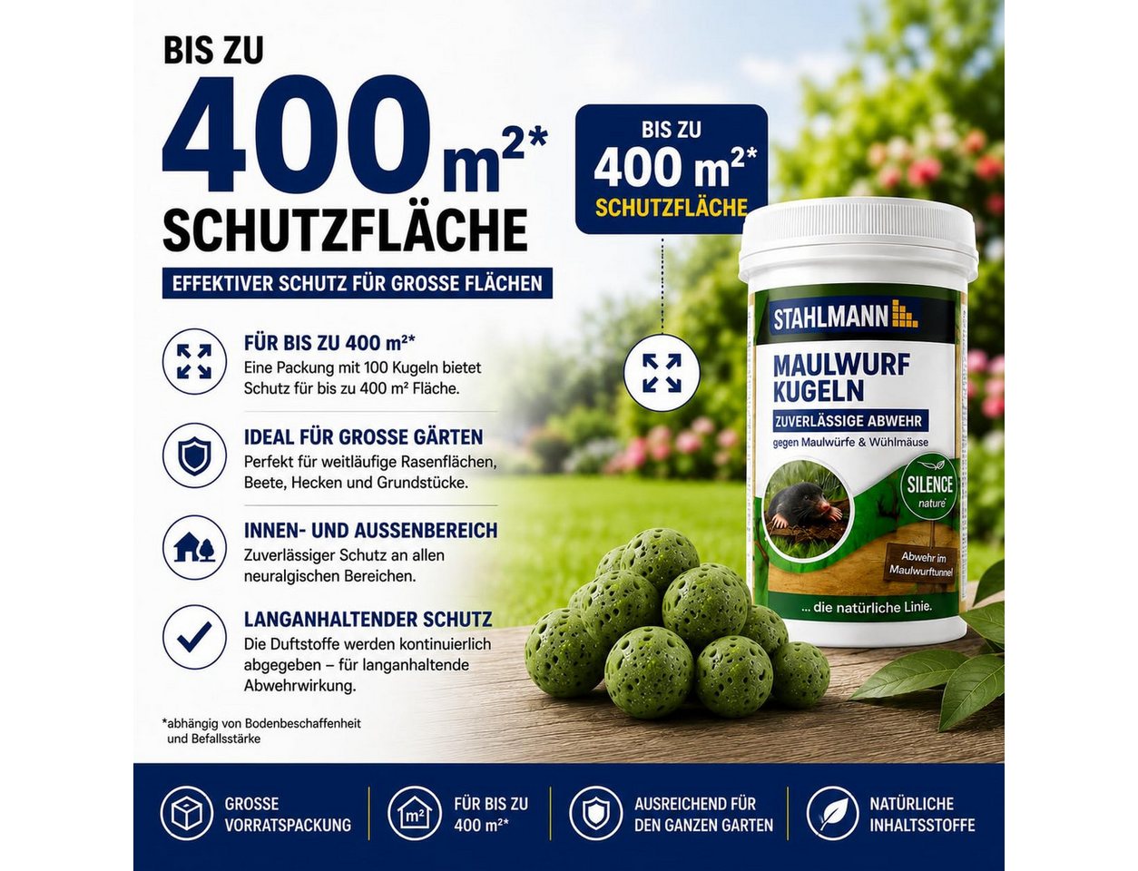 STAHLMANN Vergrämungsmittel Maulwurf Power Kugeln [100 Stück] Maulwürfe vertreiben, 100-St., 100 Kugeln, Zitroneneukalyptusöl, ohne Falle und Gas Bild 3