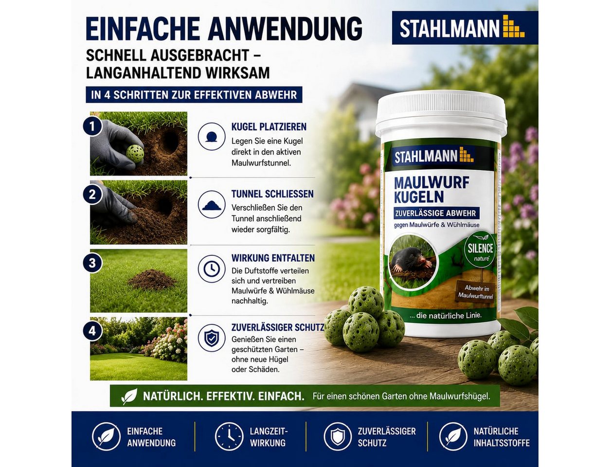 STAHLMANN Vergrämungsmittel Maulwurf Power Kugeln [100 Stück] Maulwürfe vertreiben, 100-St., 100 Kugeln, Zitroneneukalyptusöl, ohne Falle und Gas Bild 4