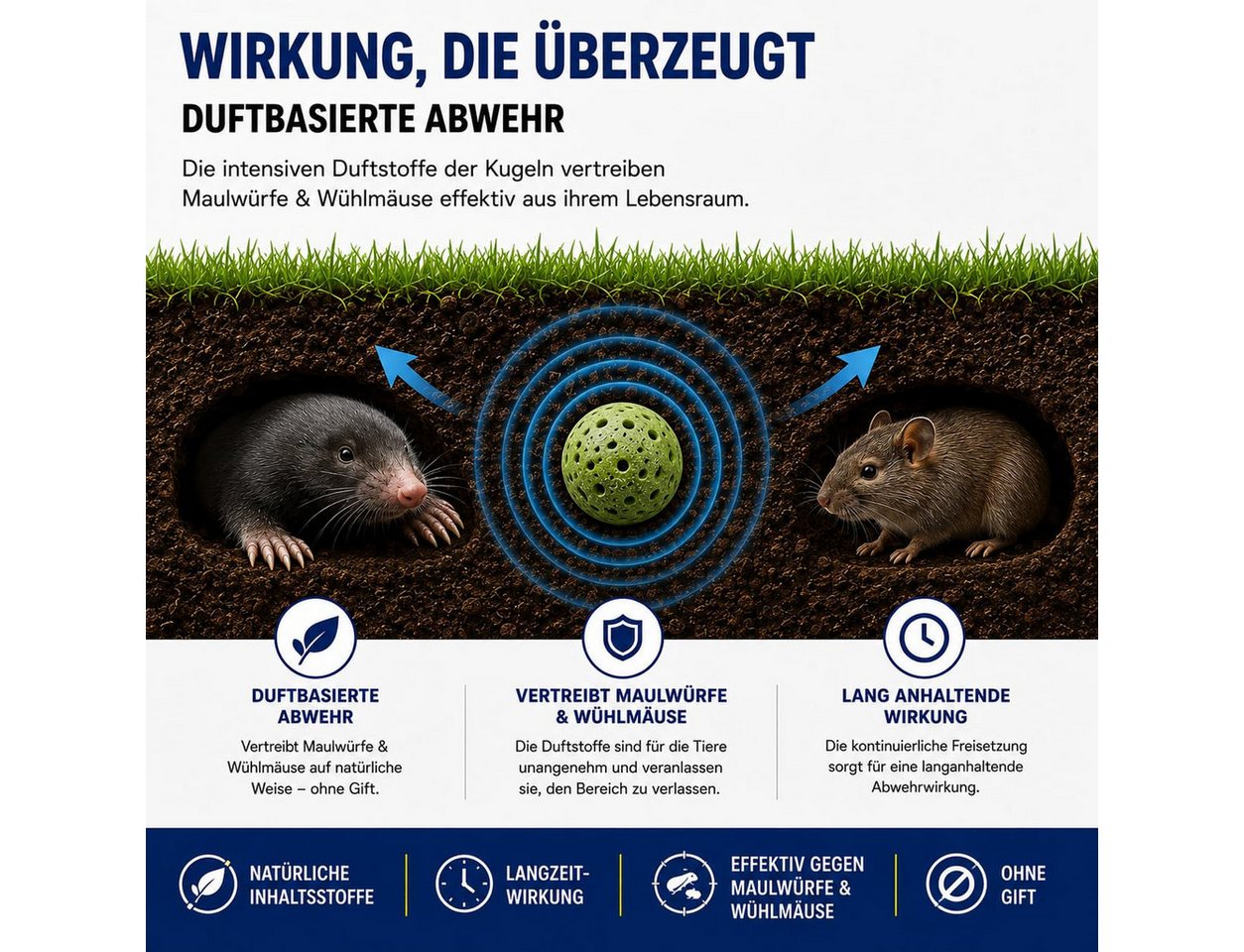 STAHLMANN Vergrämungsmittel Maulwurf Power Kugeln [100 Stück] Maulwürfe vertreiben, 100-St., 100 Kugeln, Zitroneneukalyptusöl, ohne Falle und Gas Bild 5