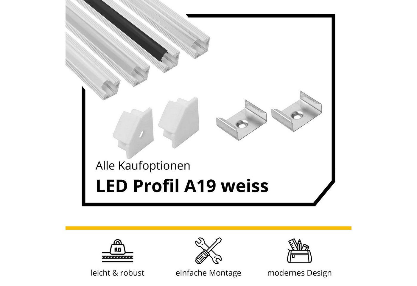 tktrading24 LED-Stripe-Profil A19 LED Profil Weiss mit Abdeckung - Premium Eckprofil 90° Bild 2