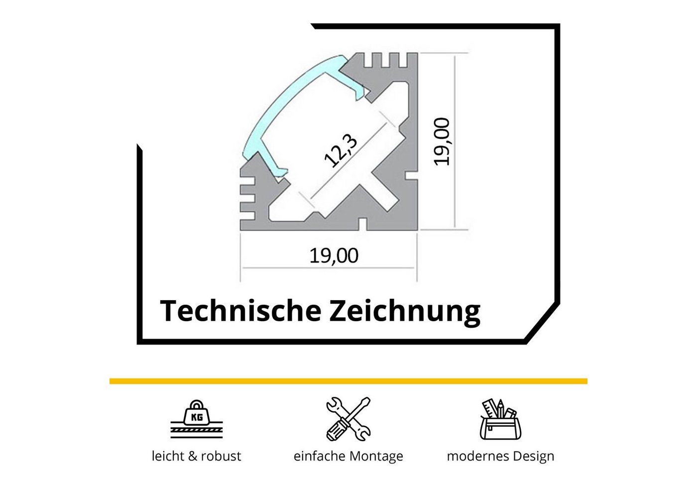 tktrading24 LED-Stripe-Profil A19 LED Profil Weiss mit Abdeckung - Premium Eckprofil 90° Bild 4