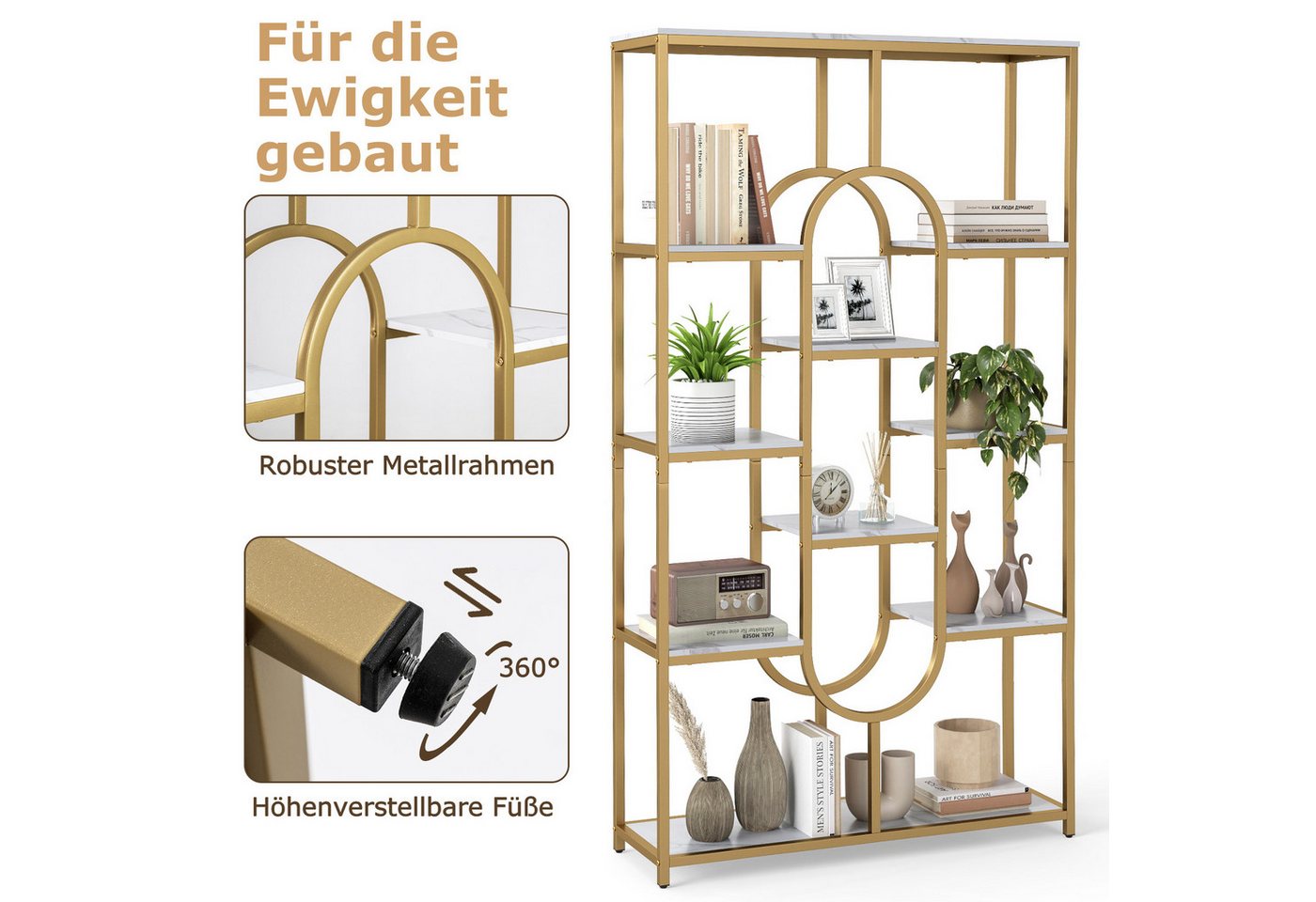 KOMFOTTEU Bücherregal, Schwerlastregal mit Metallrahmen & Kippschutz