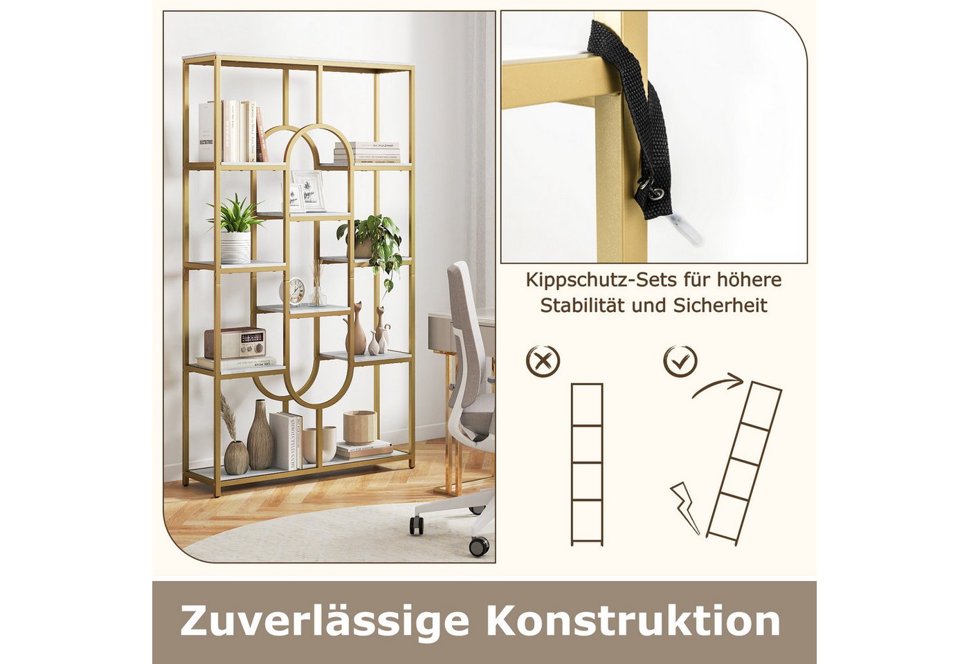KOMFOTTEU Bücherregal, Schwerlastregal mit Metallrahmen & Kippschutz Bild 3