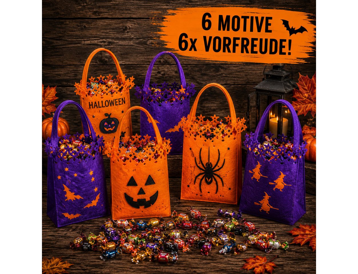 Kaiser24 Geschenk-Tragetasche Halloween Süßigkeitentüten 6er Set – Trick-or-Treat-Taschen für Kinder Bild 4