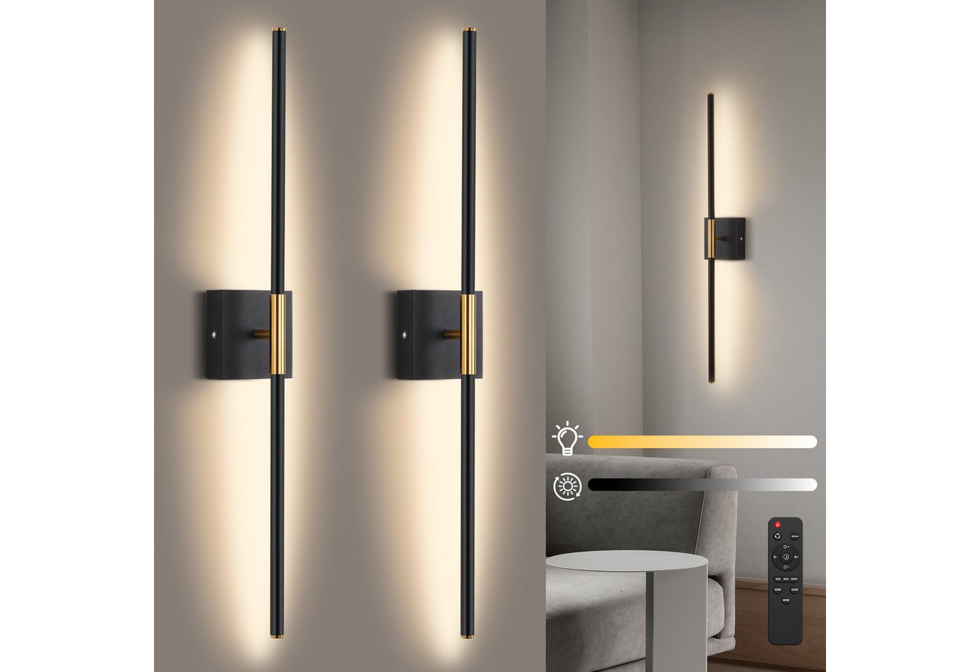Rosnek LED Wandleuchte Innen Akku 10000mAh, LED Wandlampe kabellos mit Fernbedienung, LED fest integriert, 300 lm, Eisen/Alu/PC, 330° schwenkbar für Schlafzimmer, Flur & Büro Bild 3
